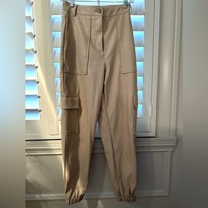 Topshop cream vegan leather cargo pants